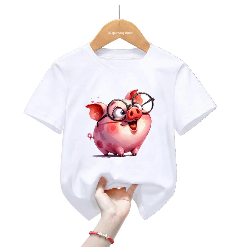 Camiseta manga corta infantil estampado cerdo para niños y niñas