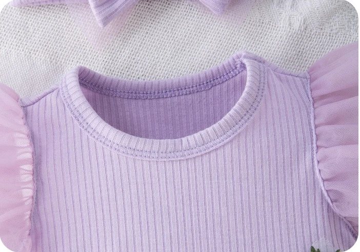 Pelele de encaje floral para bebé niña con tocado de verano - imagen 3