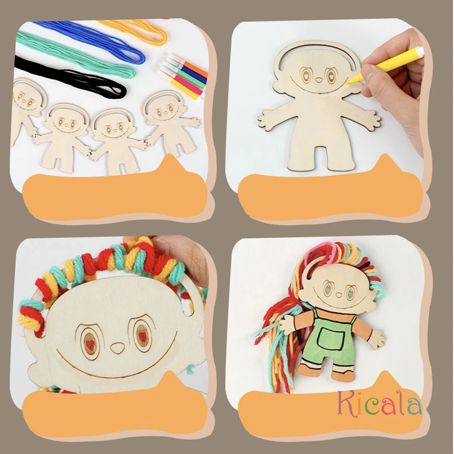 Kit de manualidades en madera para niñas con pelo trenzado - imagen 3