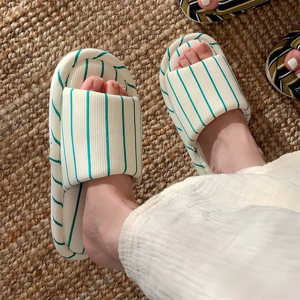 Zapatillas de casa antideslizantes en lino con rayas estilo coreano - imagen 3
