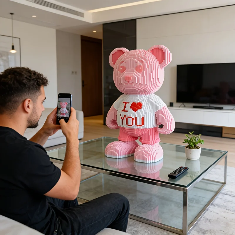 Rompecabezas 3D de oso con corazón rosa para habitación infantil - imagen 2