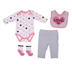 Conjunto de ropa para muñecas bebé rosa y gris de tela suave