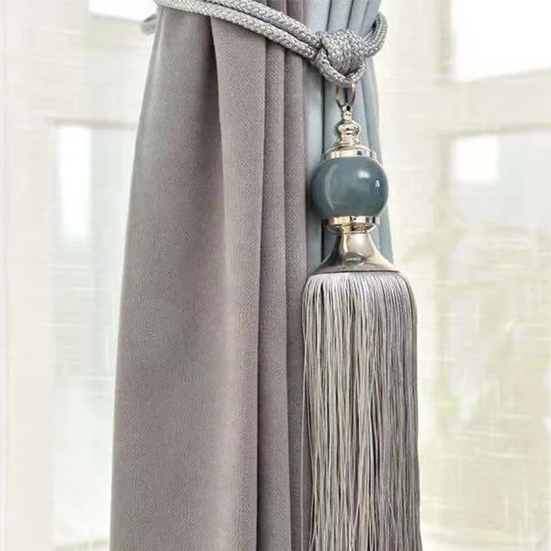 Sujetacortinas de jade con borlas y pompones para lazos - imagen 5