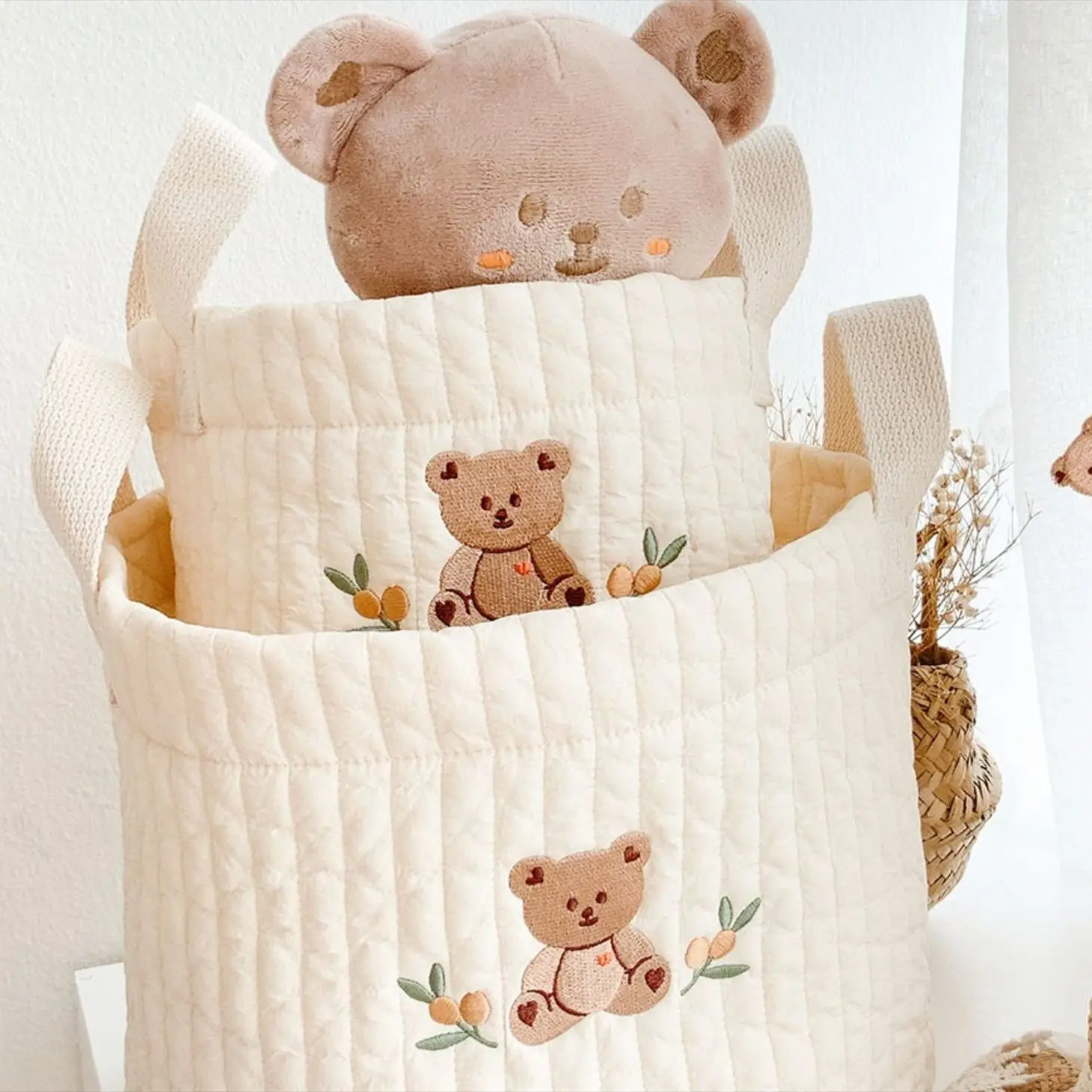 INS Bolsa de pañales con bordado osito para bebé - Caddy - imagen 3