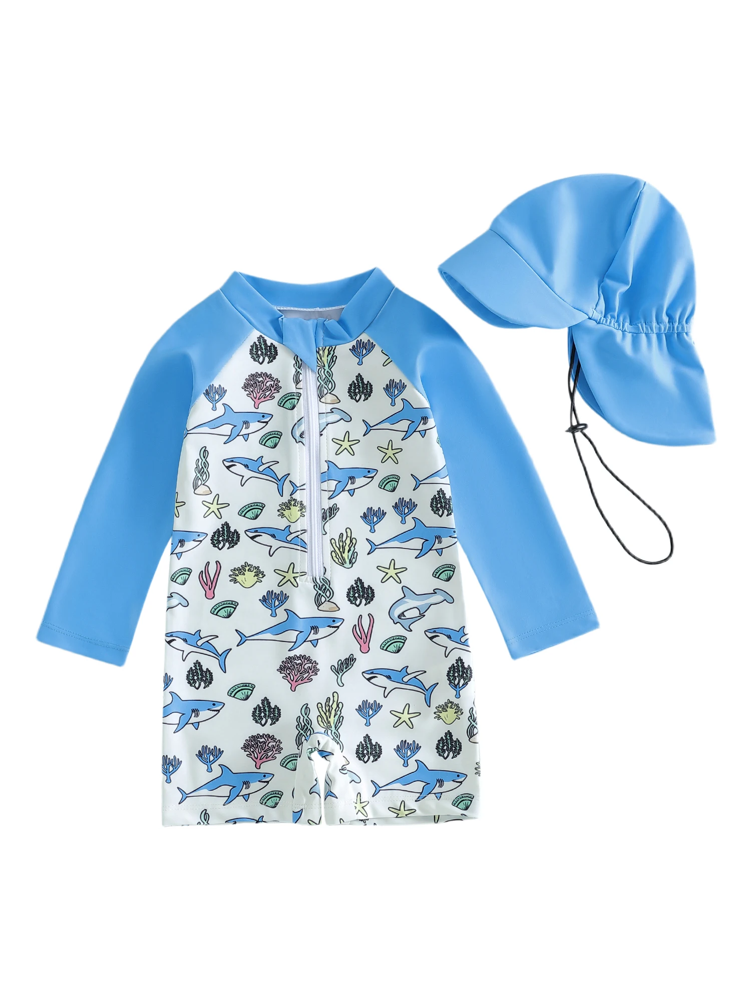 Mono de baño infantil de manga larga con estampado de vida marina