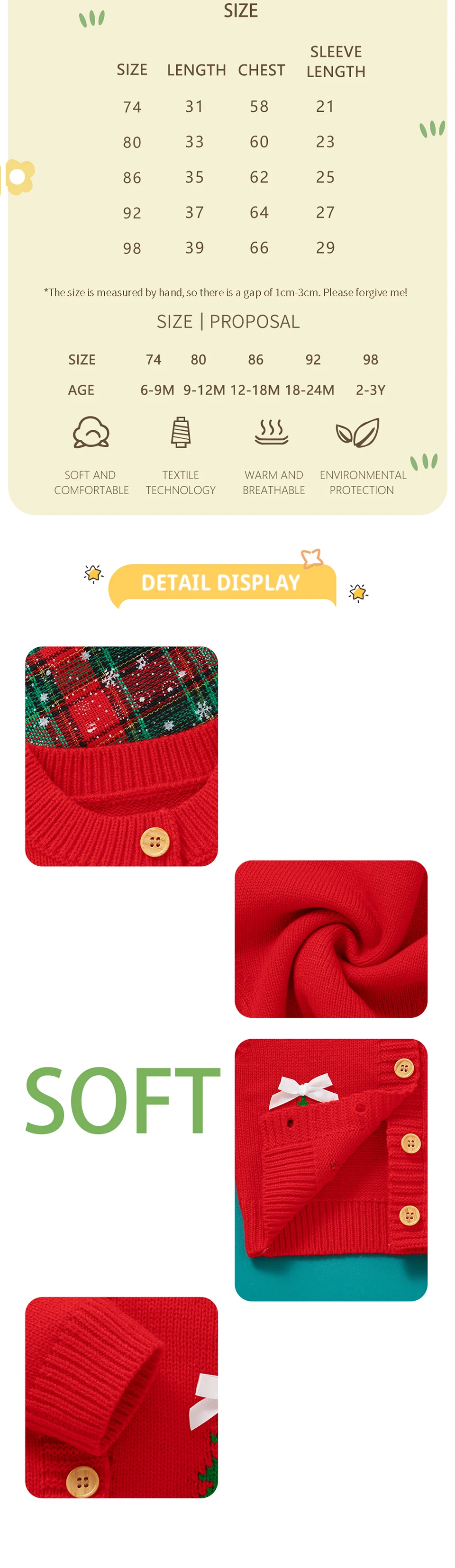 Bebé usando el suéter en entorno navideño