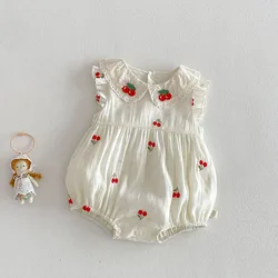 MILANCEL Mono de Verano Bebé con Encaje – Estampado Cereza 3-24 Meses