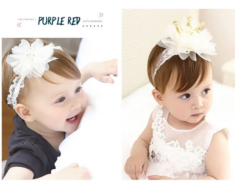 Diadema floral de encaje para bebé con orejas de princesa y pompones - imagen 3
