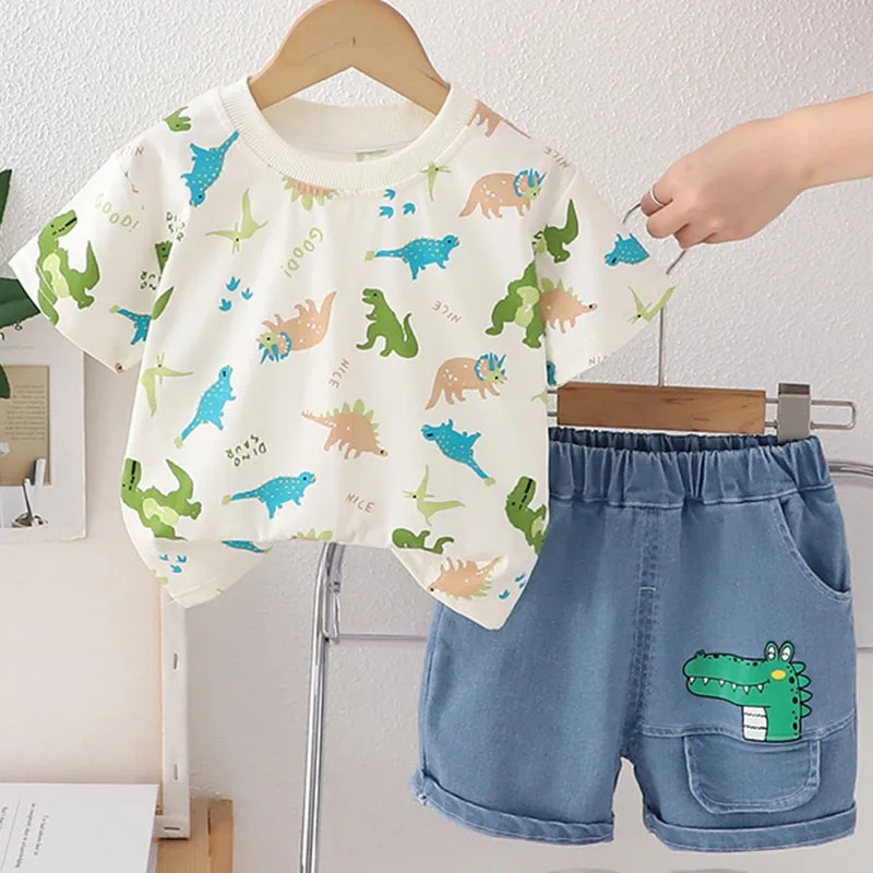 Conjunto verano bebé niño camiseta estampada y bermudas vaqueras - imagen 3