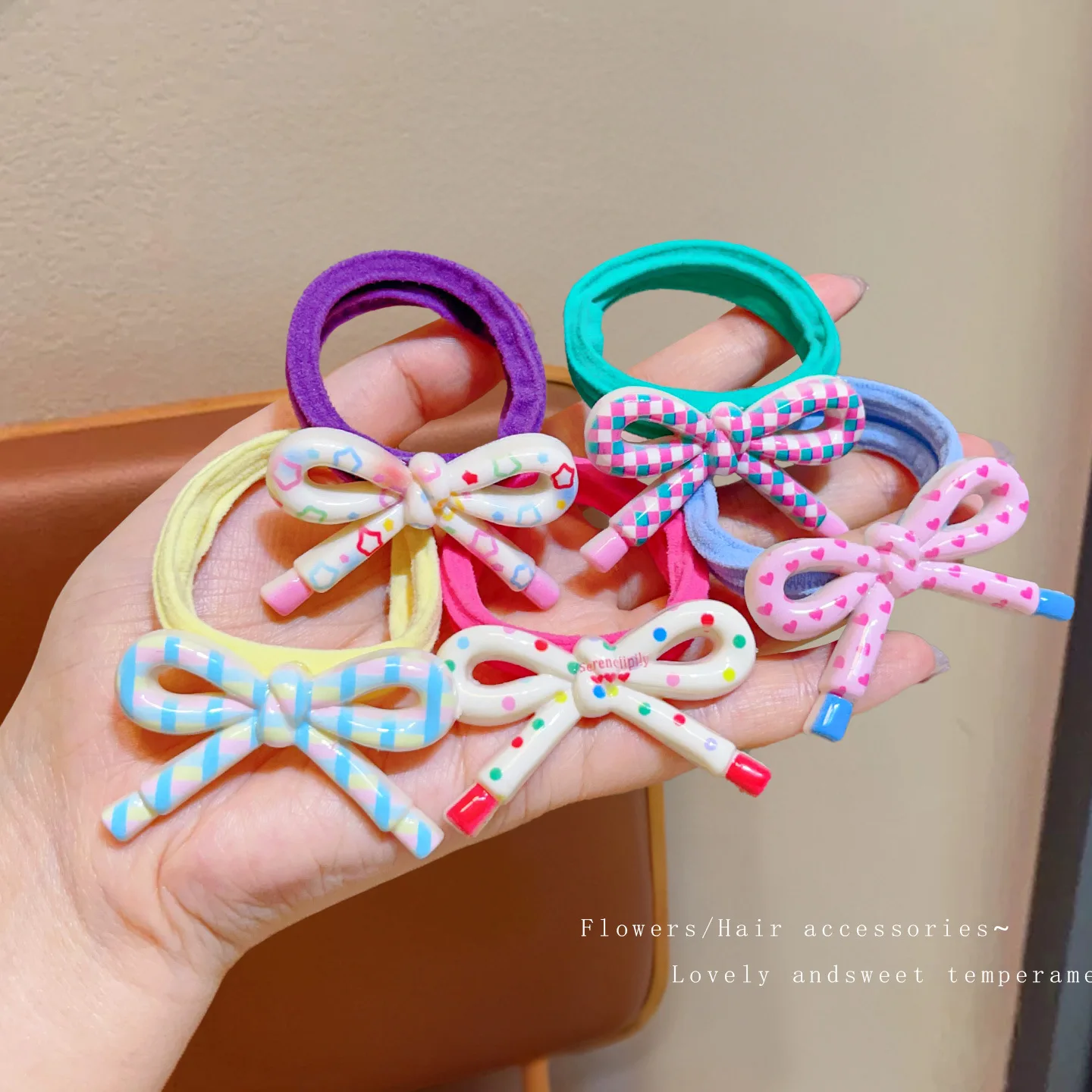 Diademas con lazo para niñas en color caramelo, elástico cómodo