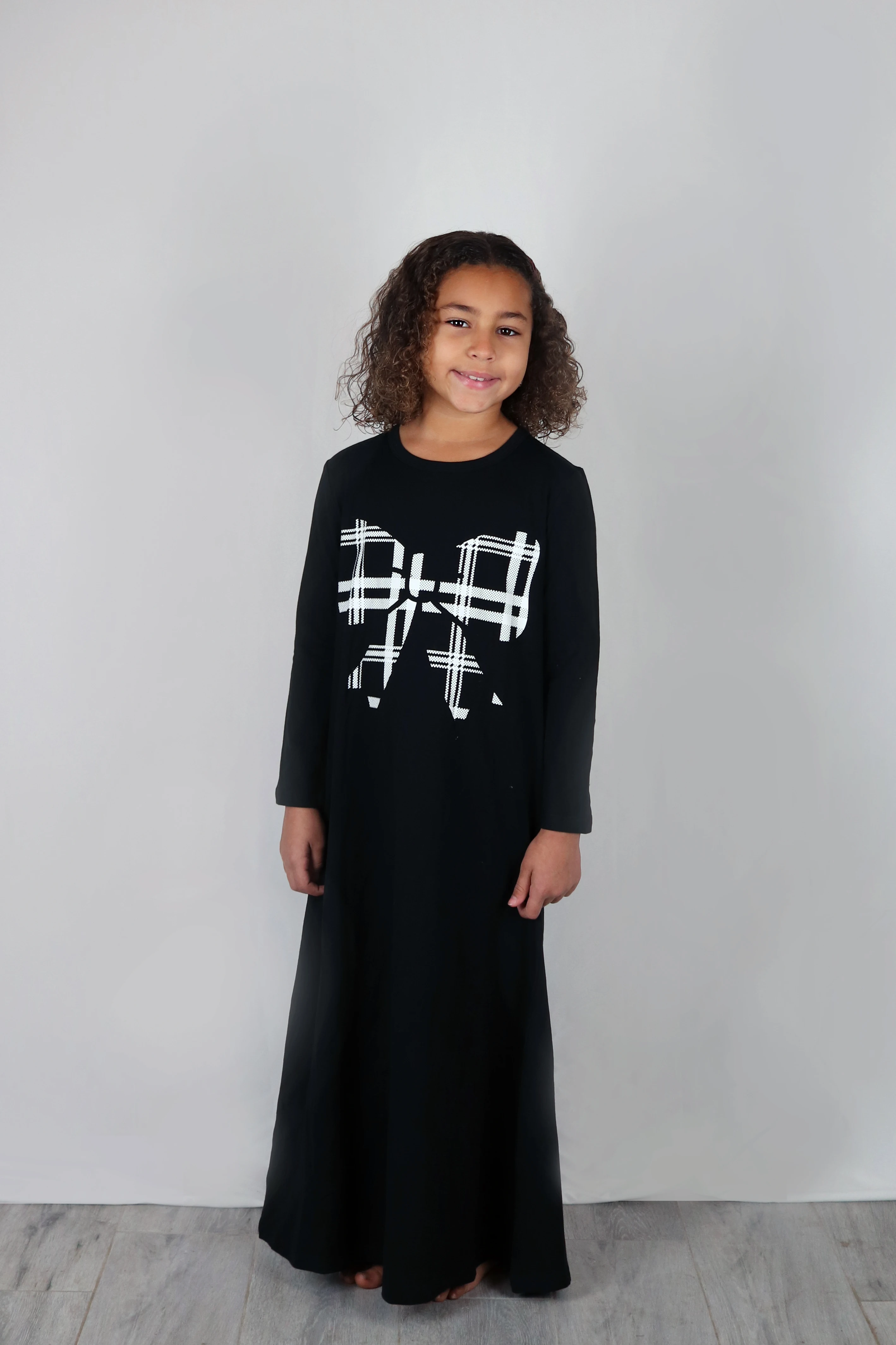 Camisón a cuadros para niña – Algodón negro manga larga Primavera-Verano - imagen 5