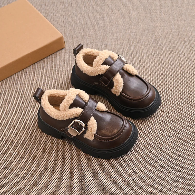 Mocasines de invierno de piel para niños, suela blanda térmica - imagen 3