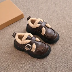 Mocasines de invierno de piel para niños, suela blanda térmica
