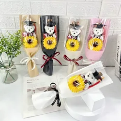 Ramo oso peluche con flores de girasol para graduación