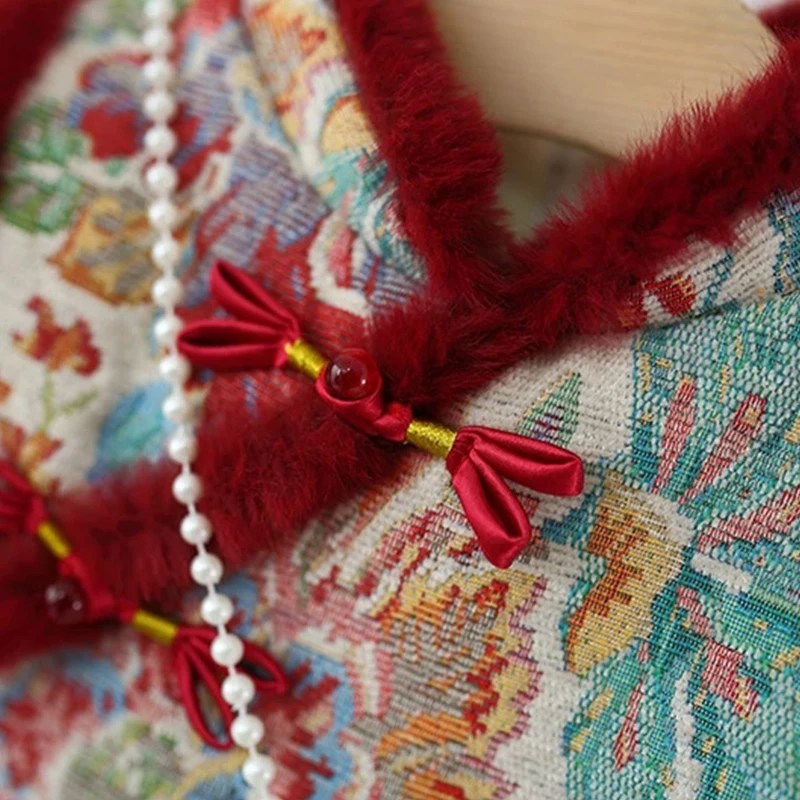 Conjunto de invierno para niña: vestido cálido de lana bordada - imagen 3