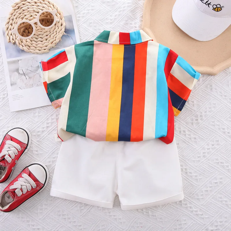 Conjunto bebé verano camisa de rayas y pantalones suave - imagen 3