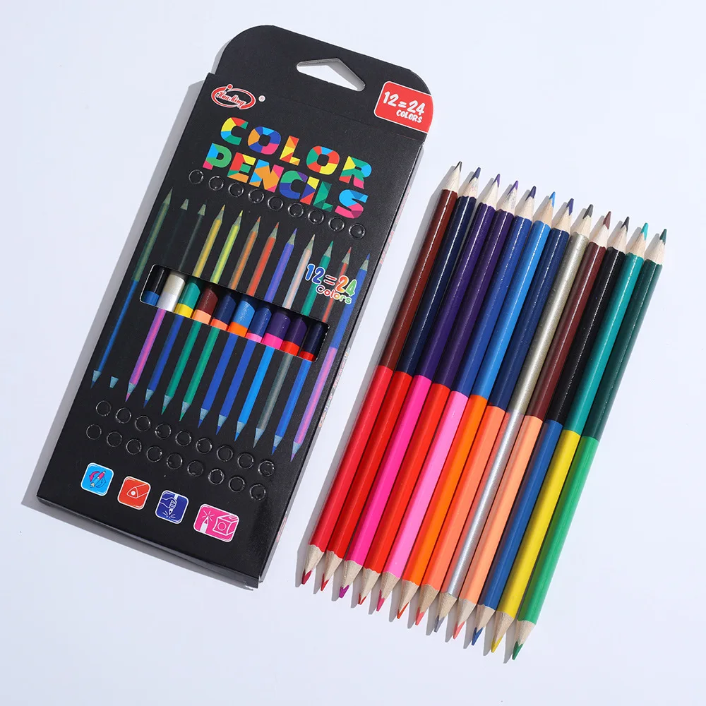 Lápices de colores en madera dobles para dibujar - Conjunto escolar - imagen 2