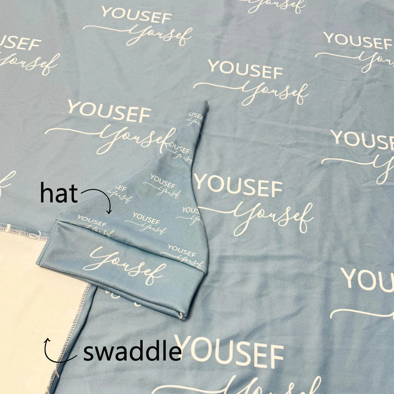 Conjunto manta y gorro con nombre para bebé – Algodón suave - imagen 3