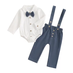 Conjunto bebé de pana: mameluco con pajarita y pantalón largo