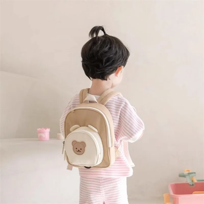 Mochila infantil de lona para bebé con dibujo de oso y conejo bonito - imagen 3