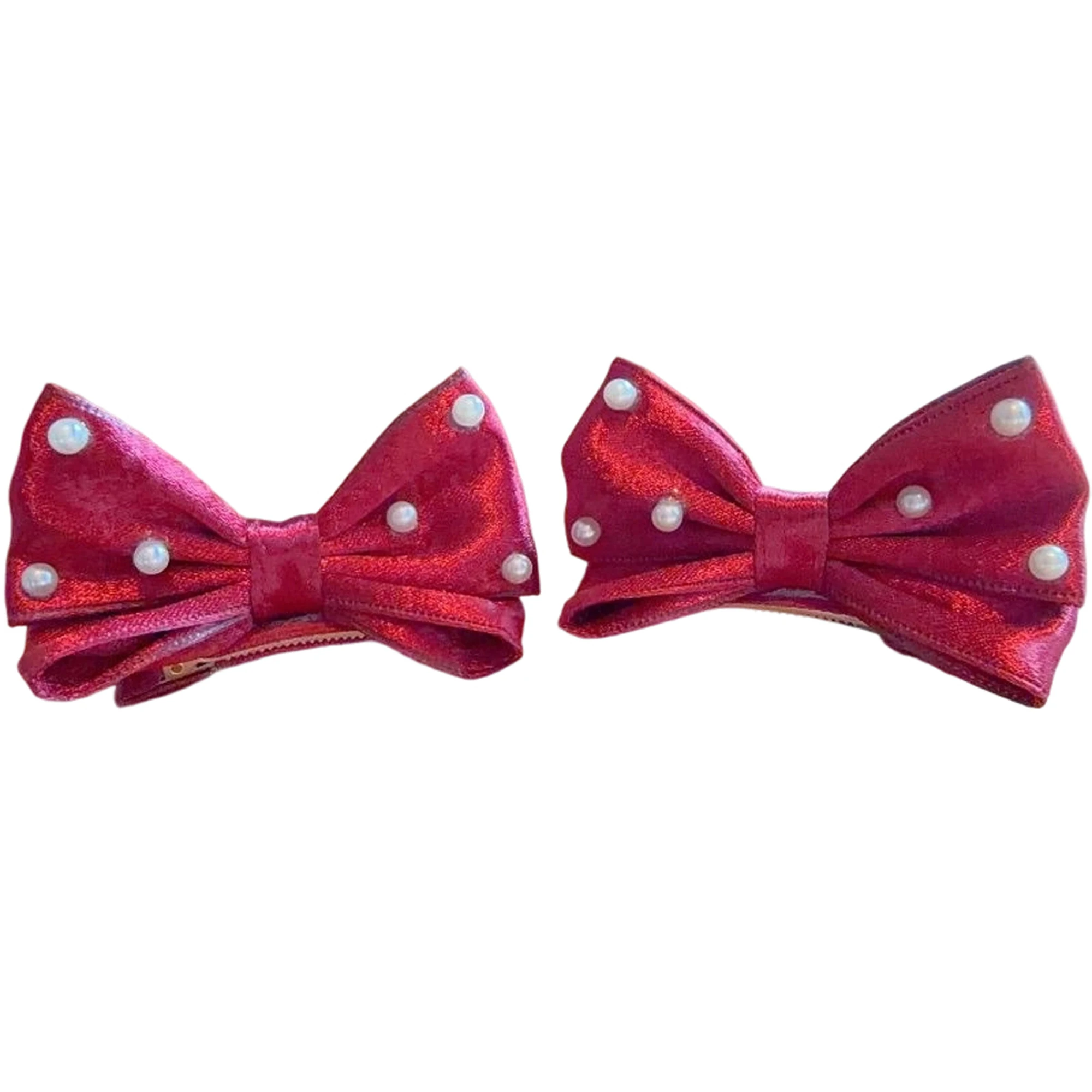 Pinzas infantiles con lazo de perlas en rojo/rosa