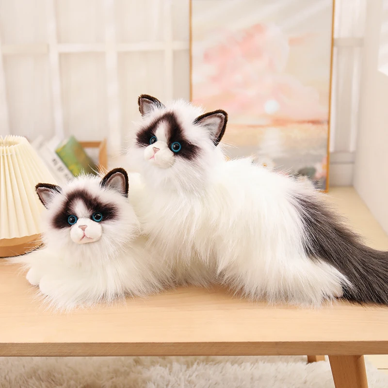 Muñeco peluche gato Ragdoll pelo largo ojos azules
