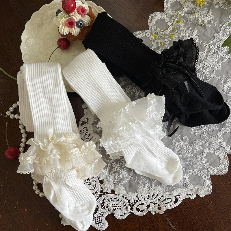 Pantimedias de primavera para niñas con lazo y encaje estilo lolita - imagen 5