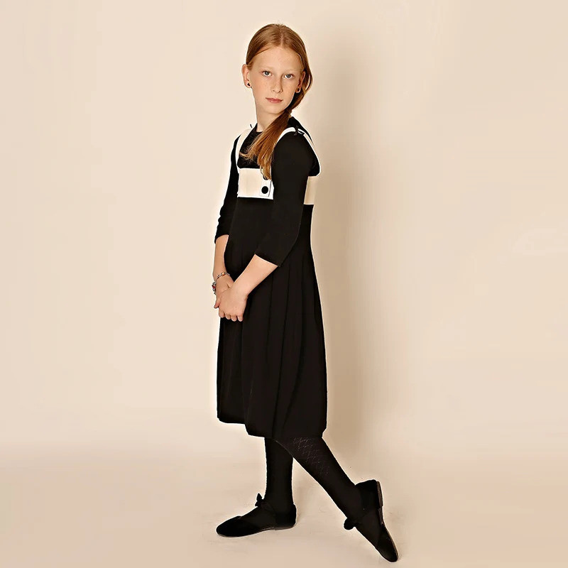 Vestido de cuero y algodón negro con tirantes y lazos para niña - imagen 4