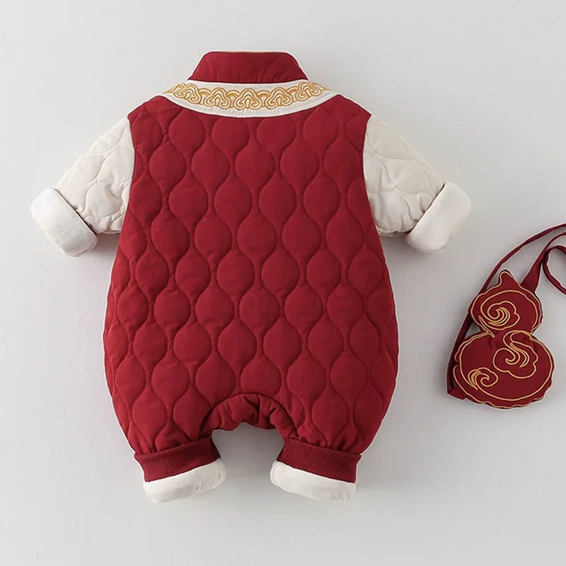 Mono de felpa rojo para bebé – Cálido y suave en invierno - imagen 4