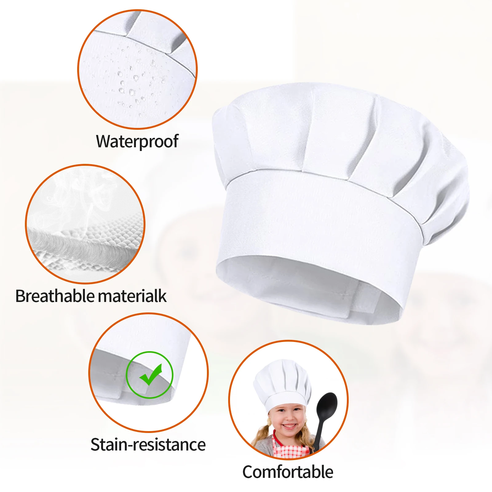 Gorro de chef infantil blanco para disfraz y fiesta - imagen 3
