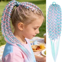 Colas de caballo para niñas azul claro y rosa con trenzas verano