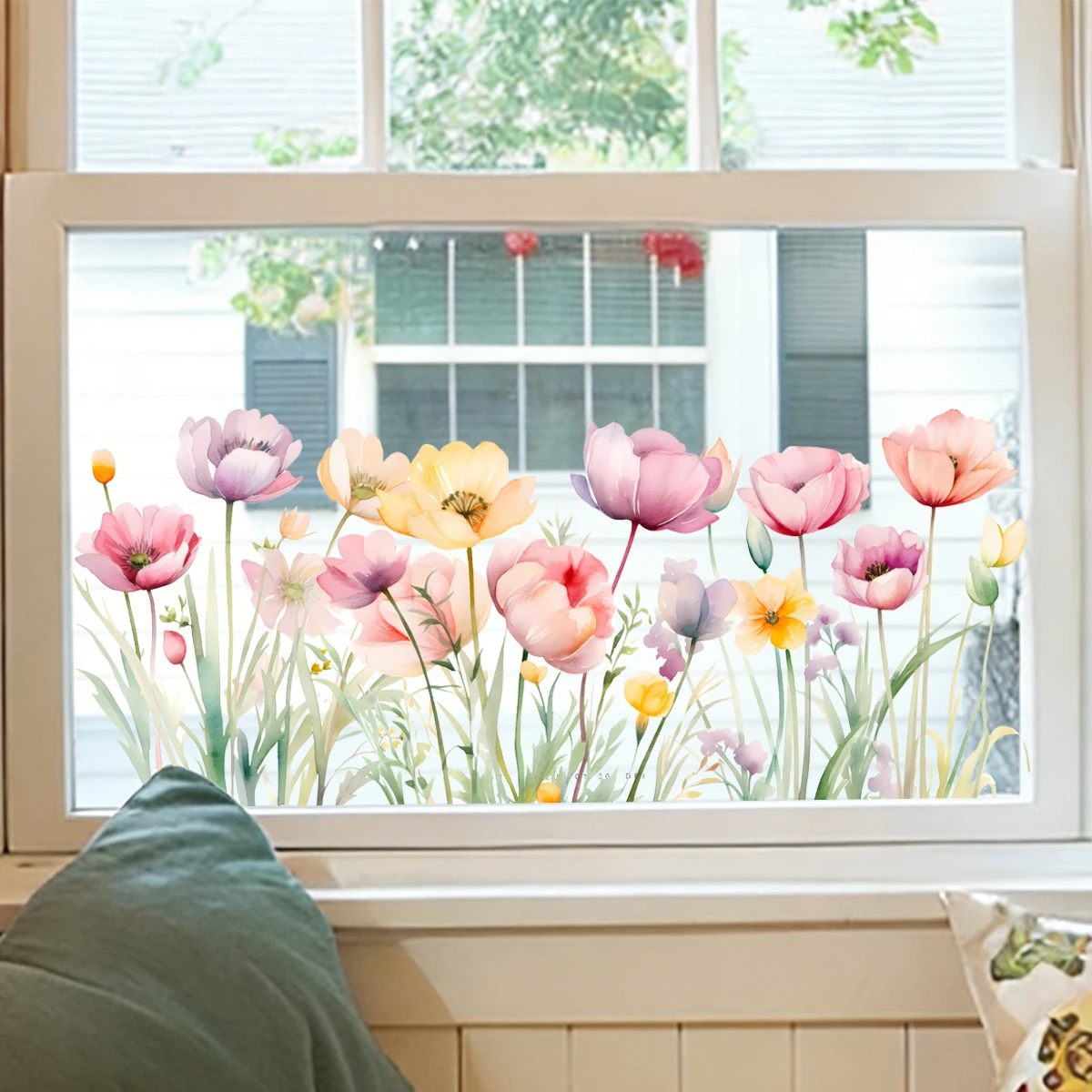 Diseño floral en acuarela para ventanas