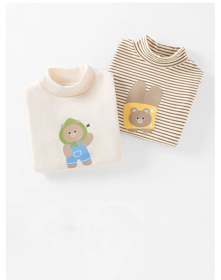 Camiseta de otoño de manga larga a rayas con cuello alto elástico - imagen 5