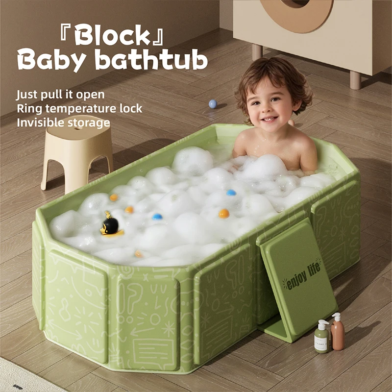 Bañera plegable gruesa portátil para niños en color verde y blanco