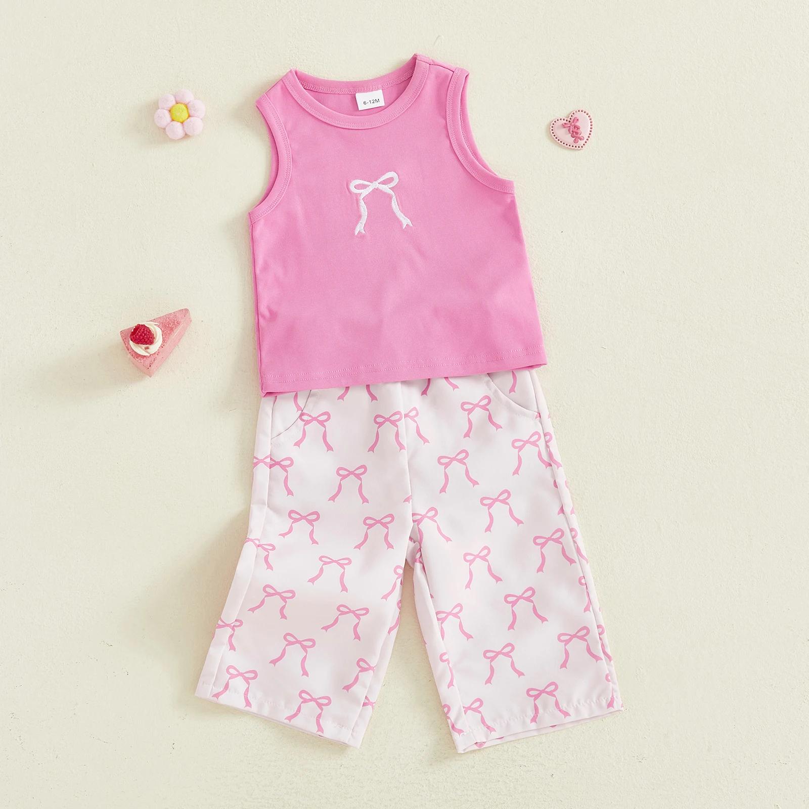 ViSgogo conjunto pantalón y top sin mangas con lazo para niñas - imagen 3