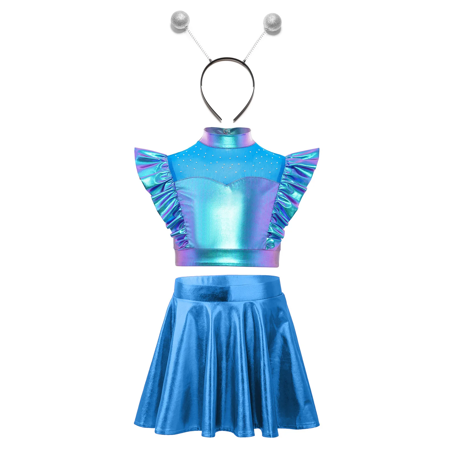 Disfraz de robot alienígena para niñas con falda metálica - imagen 3