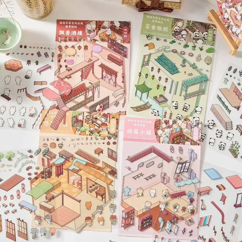 Adhesivos 3D de diorama retro para manualidades y decoración - imagen 5