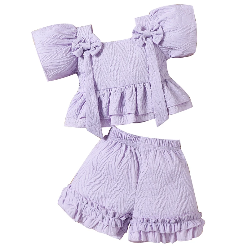 Conjunto de verano niñas – Camiseta algodón y pantalón corto con lazo - imagen 2