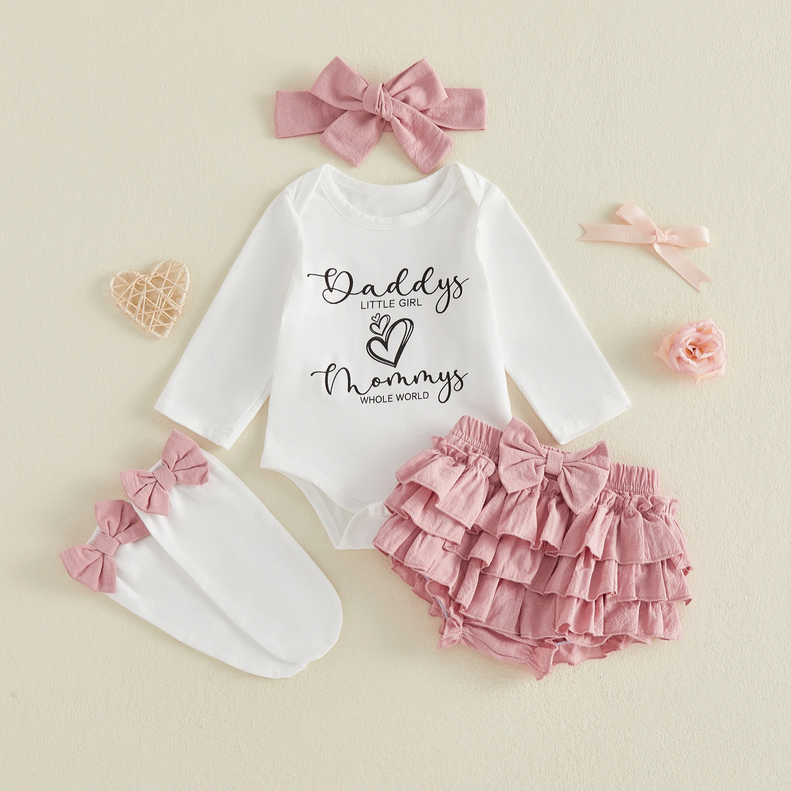Conjunto de otoño para bebé niña con pelele, volantes y diadema - imagen 5