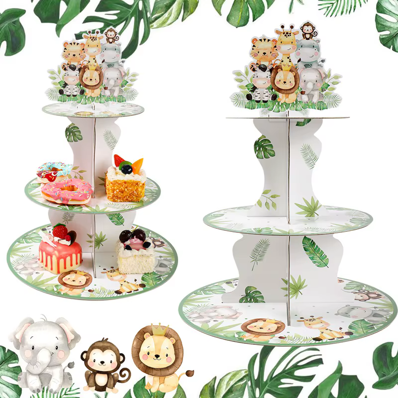Soporte para cupcakes de Safari con animales de la selva