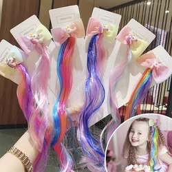 Peluca de unicornio brillante con coleta colorida para niña