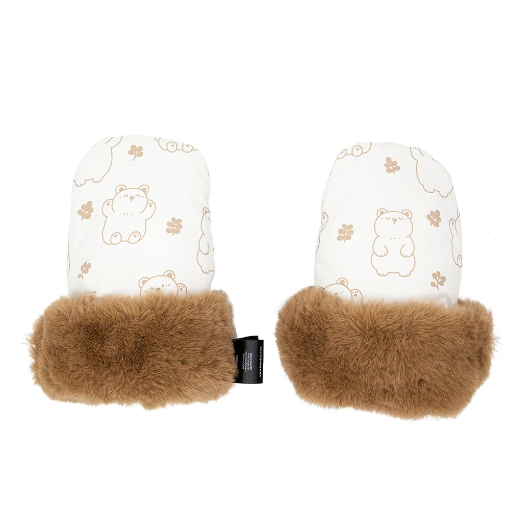 Guantes para cochecito bebé cálidos e impermeables con estampado oso