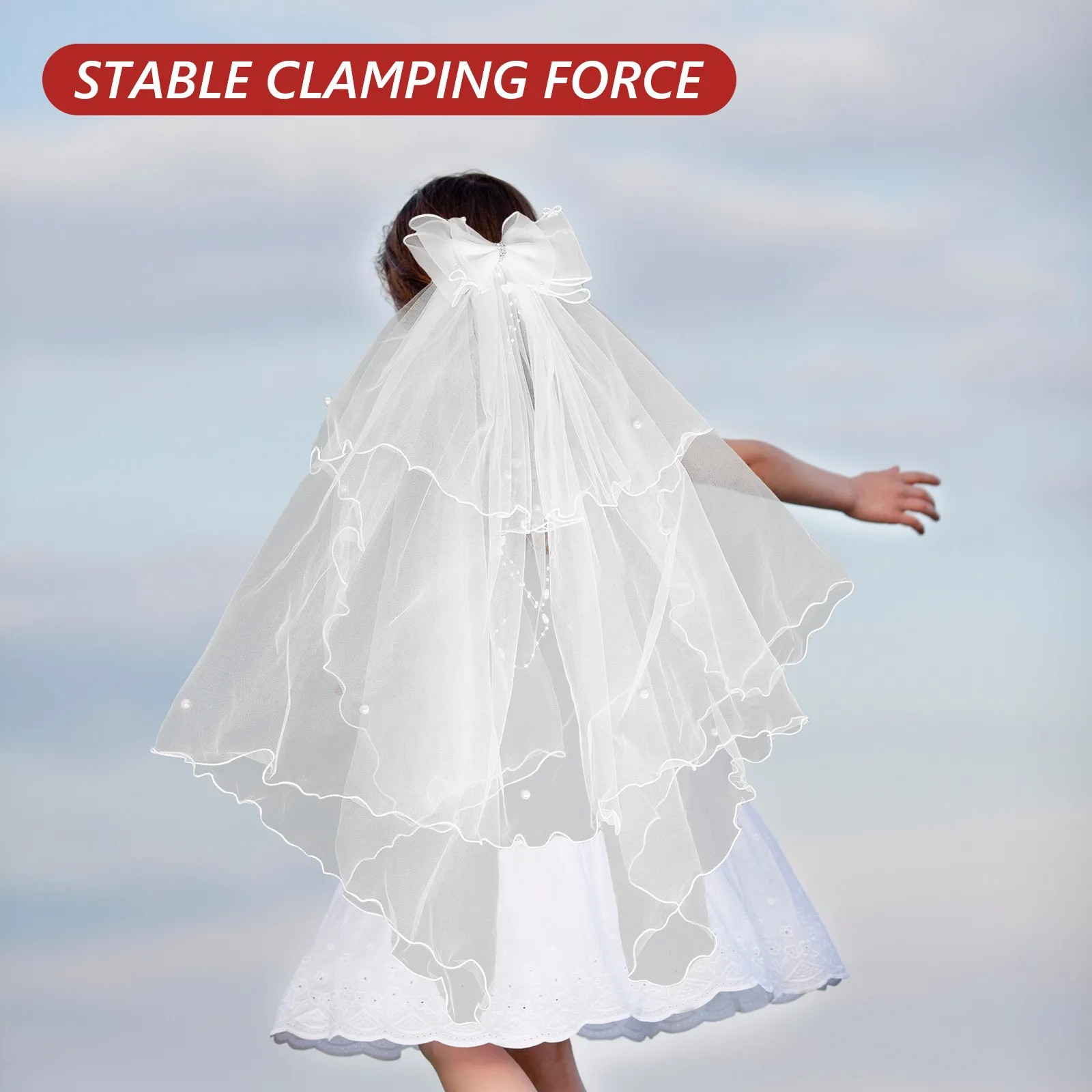 Velo de comunión blanco con lazo y pinza para niñas - imagen 4