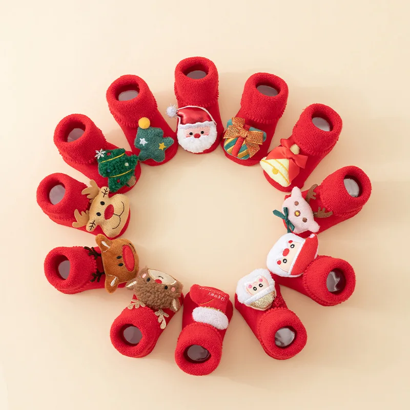 Calcetines bebé punto cálidos Papá Noel, muñeco de nieve y ciervo - imagen 2
