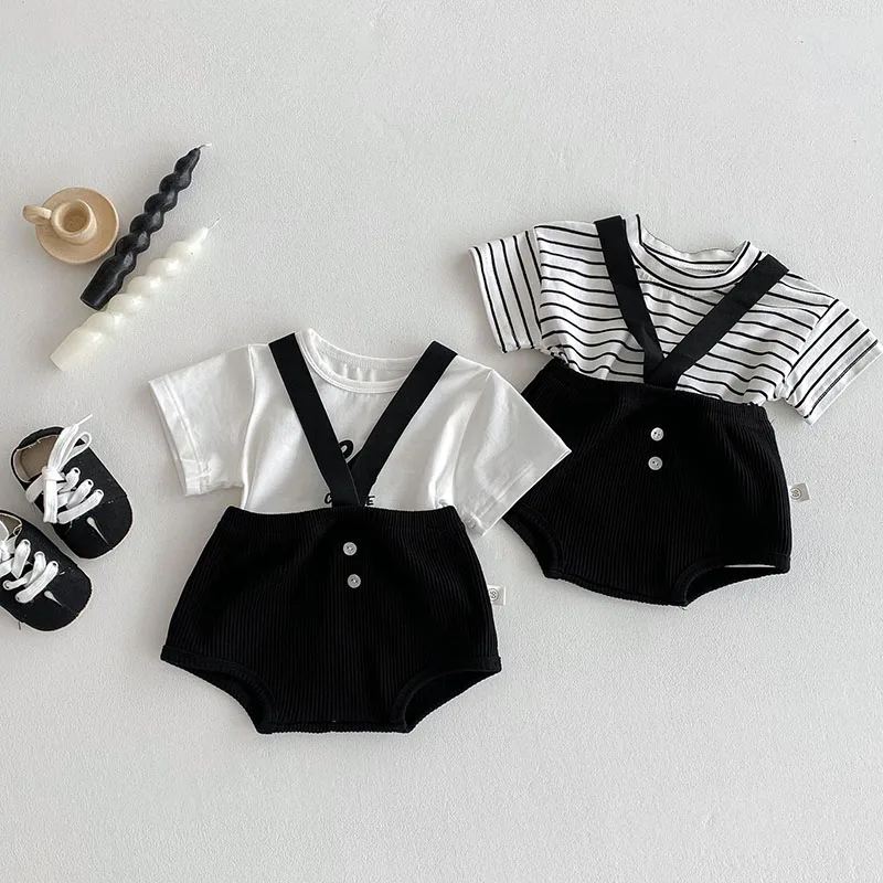 MILANCEL Camiseta de verano para bebé a rayas con letras conjunto completo