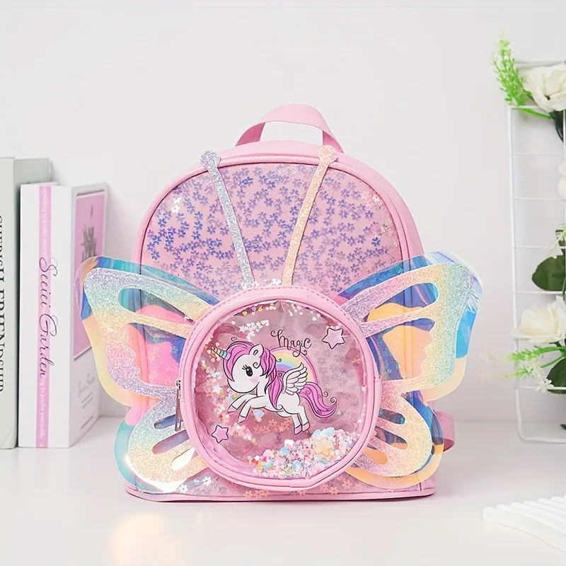 Mochila escolar unicornio impermeable lentejuelas y alas de mariposa - imagen 4