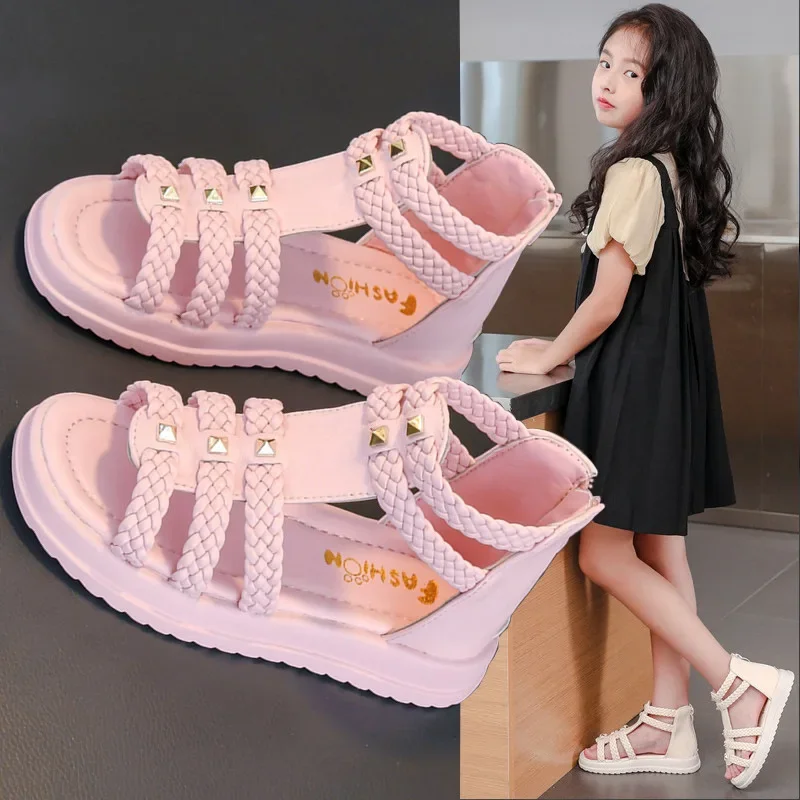 Sandalias romanas abiertas trenzadas para niñas – Verano cómodo - imagen 4