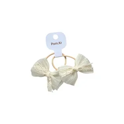 Coleteros elásticos para niñas con lazo de encaje floral beige
