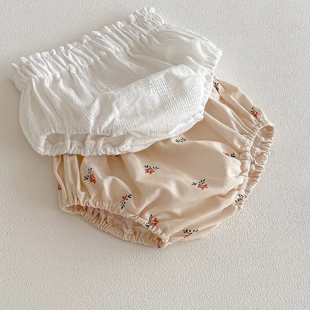 Bloomer floral de algodón y lino para niña recién nacida, verano