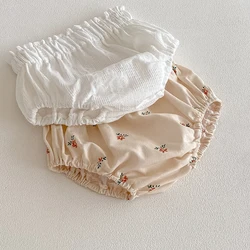 Bloomer floral de algodón y lino para niña recién nacida, verano